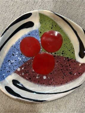 Jack Charney Studio Art Pottery Abstract plate/bowl  Hand Painted Signed